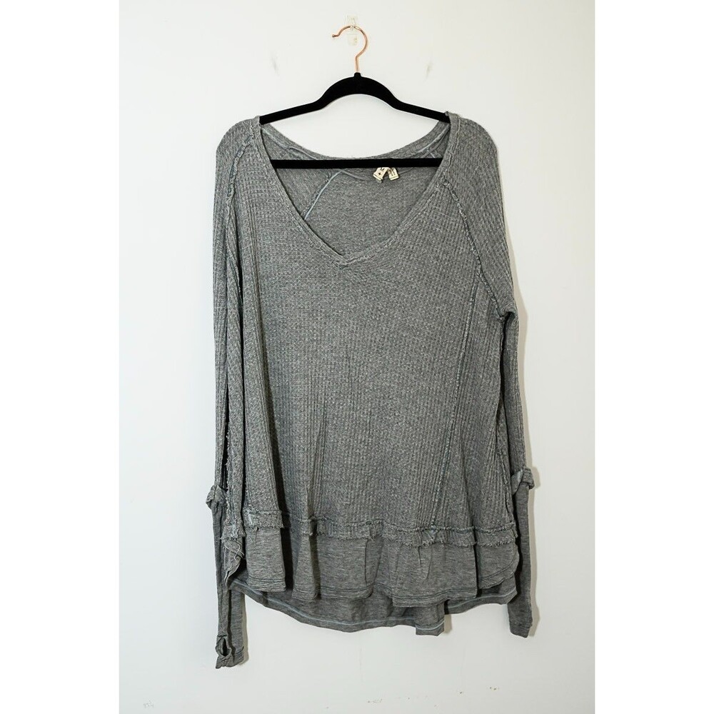We‎ the Free Top Waffle Knit M Gray longsleeve comfy lounge